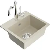 Mexen Milo granieten spoelbak 1-koer met keukenmengkraan Carla, beige - 6505-69-670700-00