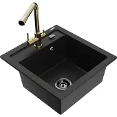 Mexen Vito granieten spoelbak 1-komer met keukenmengkraan Duero, zwart - 6503-77-671600-50-B