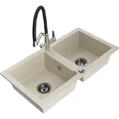 Mexen Mario granieten gootsteen 2-kamer met keukenkraan Duo, beige - 6504-69-671701-07-B