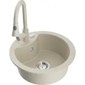 Mexen Diego granieten spoelbak 1-komorige met keukenmengkraan Elia, beige - 6512-69-670101-69