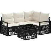 vidaXL Tuinbank Set 5 st Zwart poly rattan