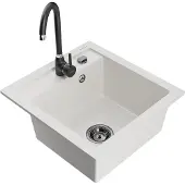 Mexen Vito granieten gootsteen 1-komor met keukenmengkraan Telma, wit - 6503-20-670200-70