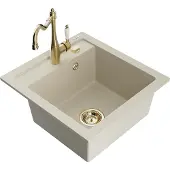 Mexen Vito granieten gootsteen 1-komorige met keukenmengkraan Carla, beige - 6503-69-670700-50