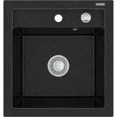 Mexen Vito granieten spoelbak 1-kamer 520 x 490 , zwart/zilver metallic, chroom sifon - 6503521000-73