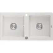 Mexen Mario granieten gootsteen 2-kamer 820 x 436 , wit, sifon chroom - 6504822000-20