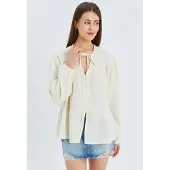 MixRay Lange Mouwen Losse Blouse met Strikhals
