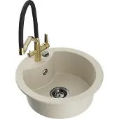 Mexen Diego granieten gootsteen 1-komor met keukenmengkraan Duo, beige - 6512-69-671701-57-B