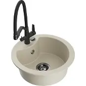 Mexen Diego granieten spoelbak 1-komerig met keukenmengkraan Duo, beige - 6512-69-671701-70-B