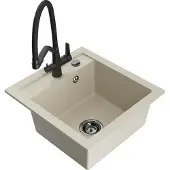 Mexen Vito granieten spoelbak 1-komerig met Duo keukenkraan, beige - 6503-69-671701-70-B