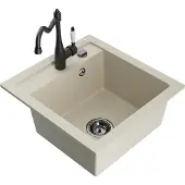 Mexen Vito granieten gootsteen 1-komor met keukenmengkraan Carla, beige - 6503-69-670700-70