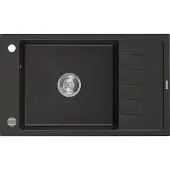 Mexen Elias granieten spoelbak 1-kompartment met druiprek 795 x 480 , zwart/goud metallic, chrom sifon - 6511791005-75