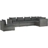 vidaXL 6-delige Loungeset met kussens poly rattan grijs