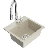 Mexen Milo granieten spoelbak, 1-komors met keukenmengkraan Savita, beige - 6505-69-672601-00