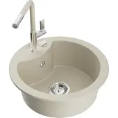 Mexen Diego granieten spoelbak 1-komps met keukenmengkraan Flora, beige - 6512-69-670401-09