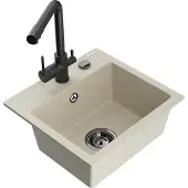 Mexen Milo granieten spoelbak 1-kompartment met keukenkraan Duero, beige - 6505-69-671600-70