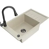 Mexen Elias granieten spoelbak 1-kompartment met druiprek en keukenmengkraan Elia, beige- 6511-69-670101-70