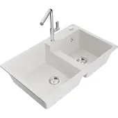 Mexen Tomas granieten gootsteen 2-kamer met keukenmengkraan Flora, wit - 6516-20-670401-00