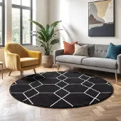 Muratap Trellis uni rond effen laagpolig vloerkleed modern 120 cm rond