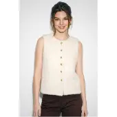 Bianco Pluchen Gilet met Knopen Sluiting