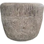 Ptmd Sasha Cream Cement Fiber Pot Flower Pattern RoundS