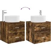 vidaXL Badkamermeubel Set 5 st Gerookt eiken Bewerkt hout en glas