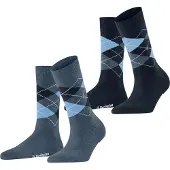 Burlington Everyday Argyle 2-Pack gedessineerd katoen sokken dames blauw - maat 36-41