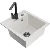 Mexen Vito granieten spoelbak 1-komorige met keukenmengkraan Rita, wit - 6503-20-670300-70
