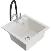 Mexen Vito granieten spoelbak 1-komerig met keukenkraan Duo, wit - 6503-20-671701-07