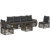 vidaXL Tuinbank Set 7 st Grijs en Donkergrijs poly rattan