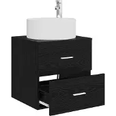 vidaXL Wastafel met wandmontage, zwart, eikenlook