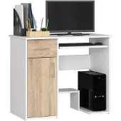 Akord Bureau JAY met 1 Lade / Computerbureau / Computer Tafel / Bureautafel / Wit - Sonoma Eik / 90 x 74 x 50 cm