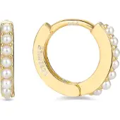 Luxenter Sterling Zilver 925 oorbellen met witte parel afgewerkt in 18K geelgoud - Leofcar