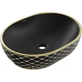 Mexen Viki opzetwastafel 48 x 35 cm, matzwart/goud rasterpatroon - 21054879