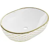 Mexen Viki opzetwastafel 48 x 35 cm, wit/goud ruitpatroon - 21054809