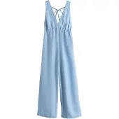 Next - Dames - Jumpsuit met V-hals en wijde pijpen van Tencel, petite - Petite - Blauw