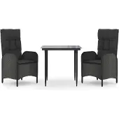 vidaXL 3-delige Tuinset met kussens poly rattan zwart