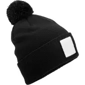 Beechfield Pom Pom Appliqué Patch muts (Zwart/Wit)