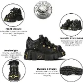 New rock zwarte leren gotische platform enkellaarsjes - M-120N-C116