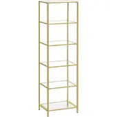 Leobert Boekenkast / rek LGT500A01 – Goud – Glas & staal – 6 lagen – Luxe design