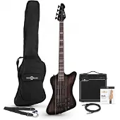 Gear4Music Harlem Z Bass Guitar + 15W Amp Pack Trans Black