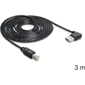 DeLOCK Easy-USB-A haaks (links/rechts) naar USB-B kabel - USB2.0 - tot 2A / zwart - 3 meter