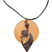 Charme Bijoux Ketting -Bruin hout boomblad -verstelbaar- allergievrij-