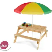 Plum - Picknicktafel voor kinderen met parasol - Hout - Naturel