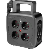 Logilink LPS504, kabelhaspel, 4-voudig + 2x USB, kabel: 5 meter, zwart