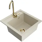 Mexen Vito granieten spoelbak 1-komers met keukenmengkraan Telma, beige - 6503-69-670200-50