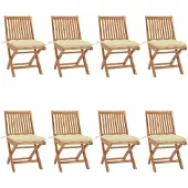 vidaXL Tuinstoelen 8 st inklapbaar met kussens massief teakhout