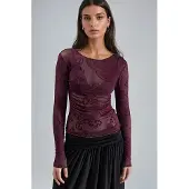 Busem Aangesloten Lange Mouwen Flockprint Tulle Blouse