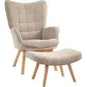 HOMCOM -Ohrensessel mit Hocker-Kord-72L x 80B x 101Hcm-Khaki