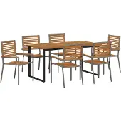 vidaXL Tuin Eettafel Set 7 st Grijs Massief Acacia Hout