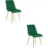 OSKAR Set van 2 eetkamerstoelen SPLIT – Modern design – Groen fluweel – Gouden poten